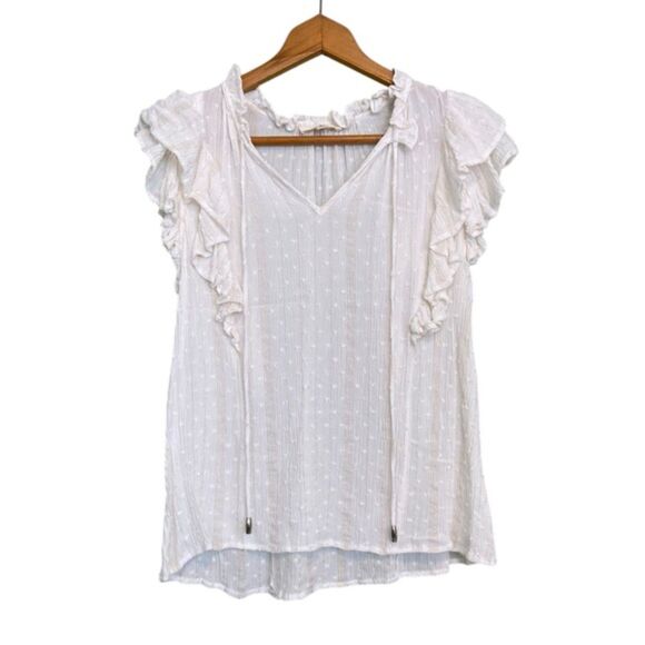 Entro Gold Glitter Threaded Ruffle Sleeve Lightweight Short Sleeve Blouse Small - Picture 1 of 10